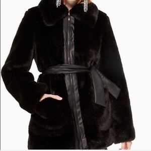 Kate Spade Faux fur leather trim coat
